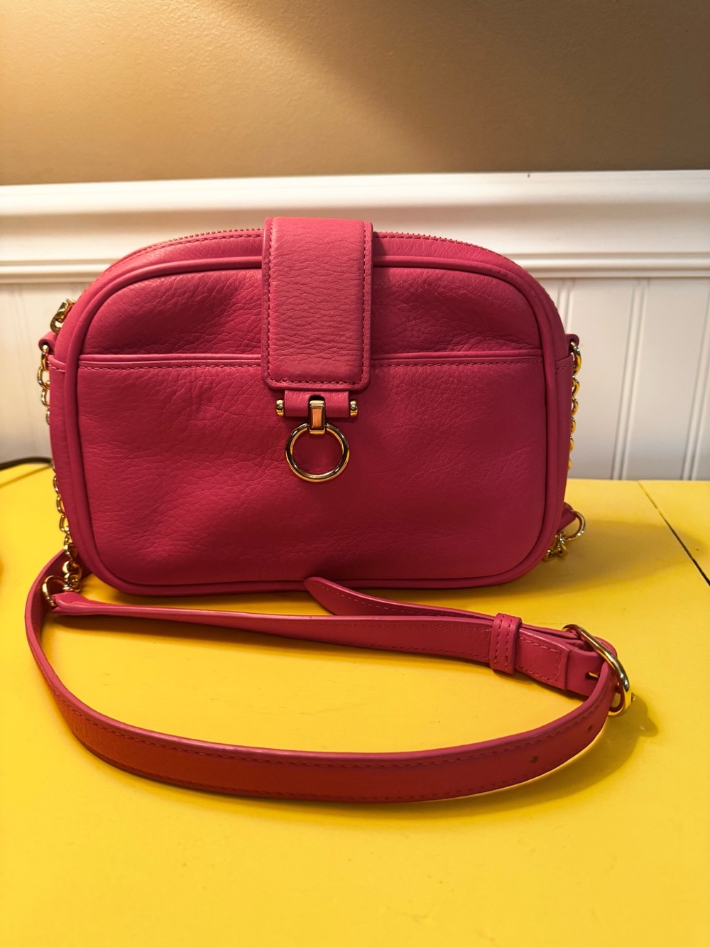 Talbots Pink Leather Crossbody with Gold Ring Detail